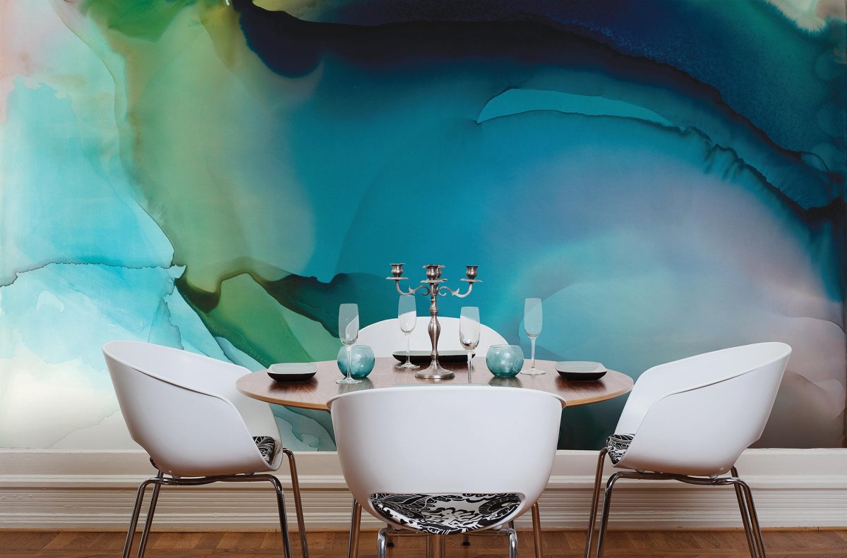 Бирюзовые фотообои в интерьере