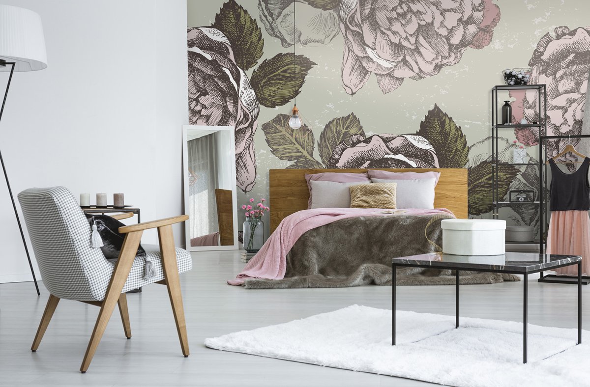 Обои с крупным рисунком в интерьере