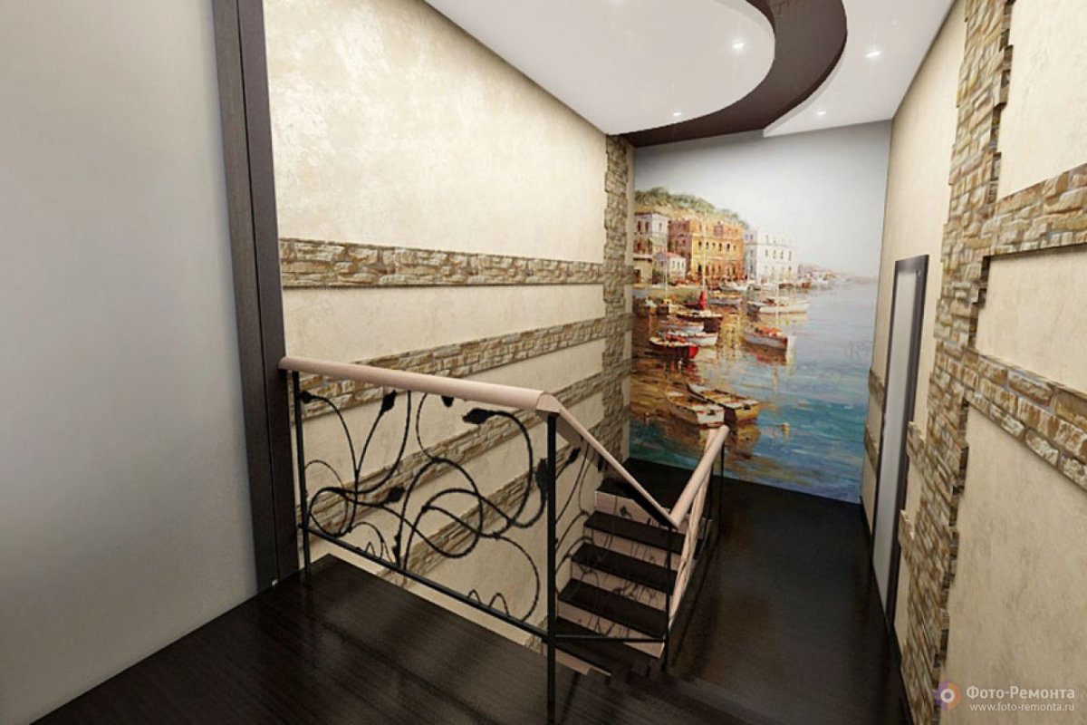 Фотообои лестницы в интерьере прихожей