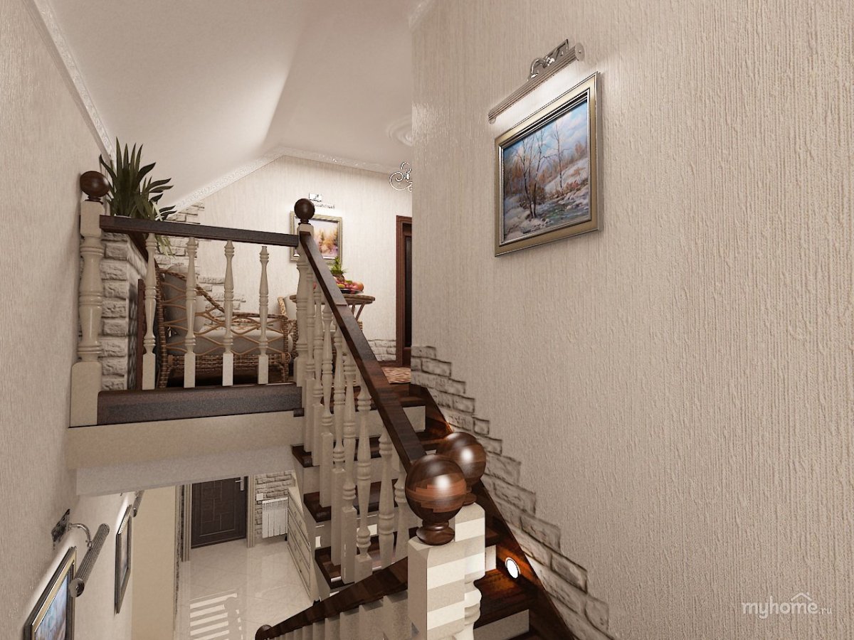 Декоративная штукатурка в холле с лестницей