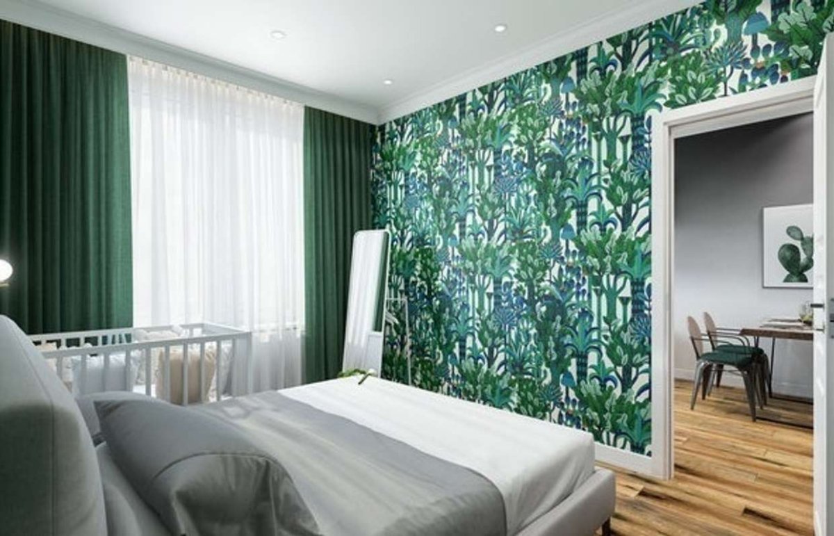 Изумрудные шторы в спальню