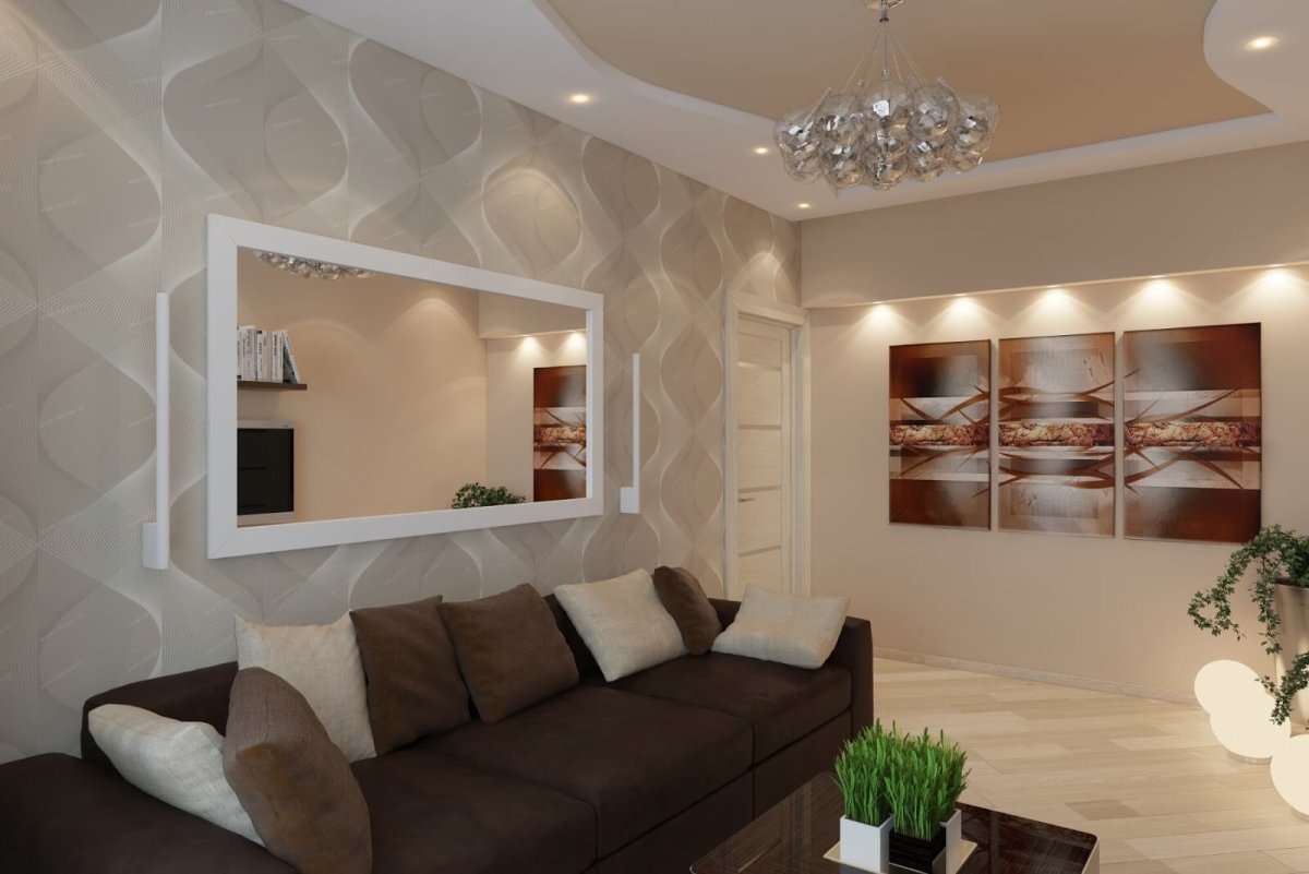 Зеркало над диваном в гостиной