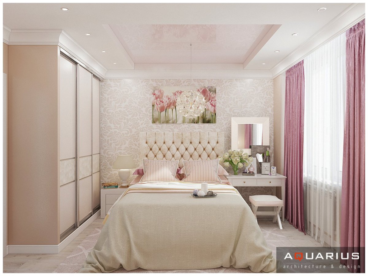 Пудровые шторы в спальню