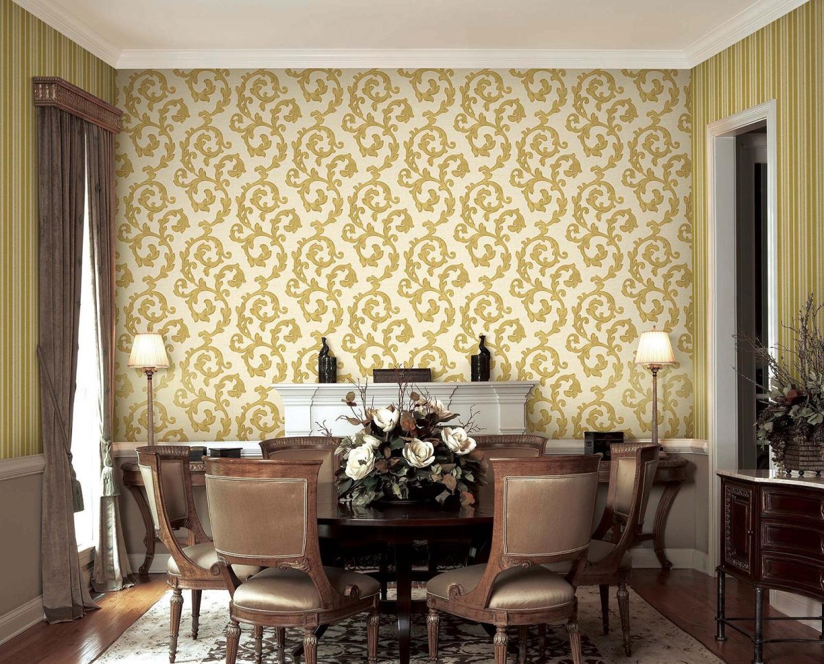 Комбинация обоев в гостиной