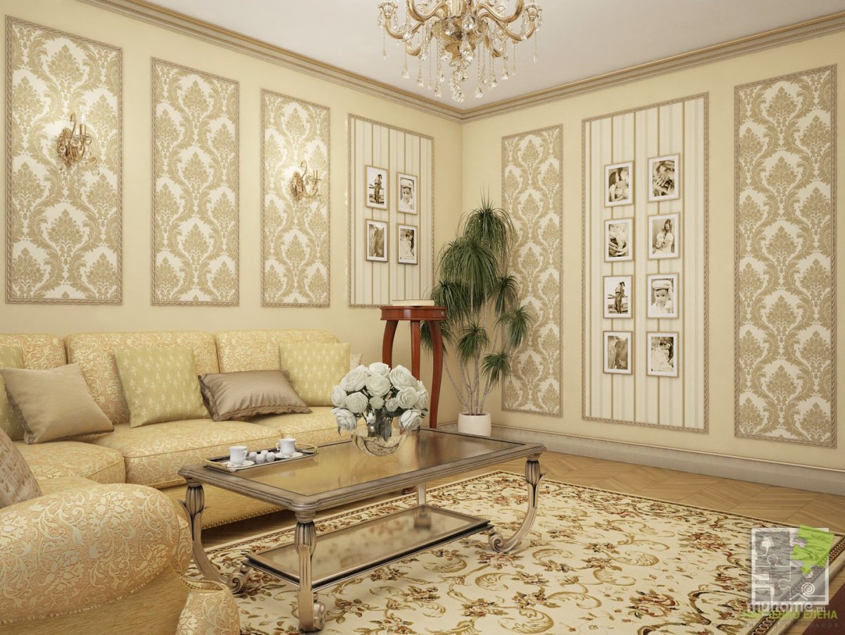 Классические обои для гостиной