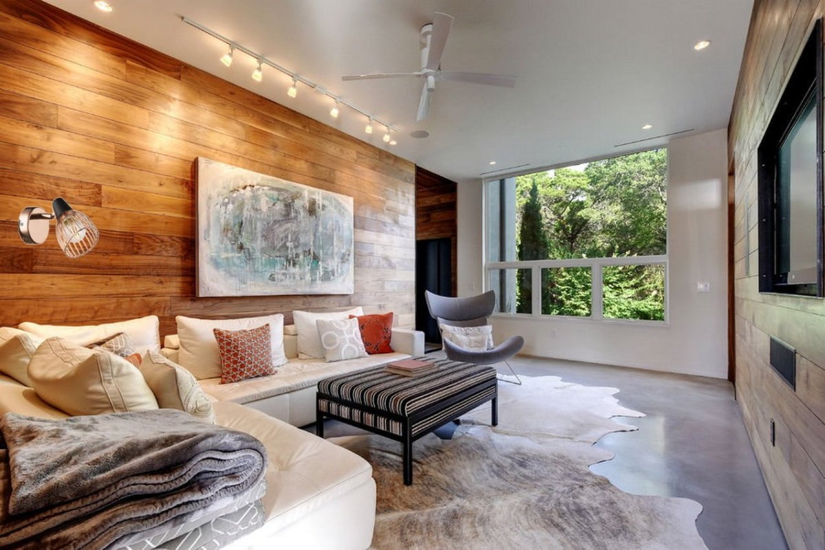 Ламинат на стене в гостиной