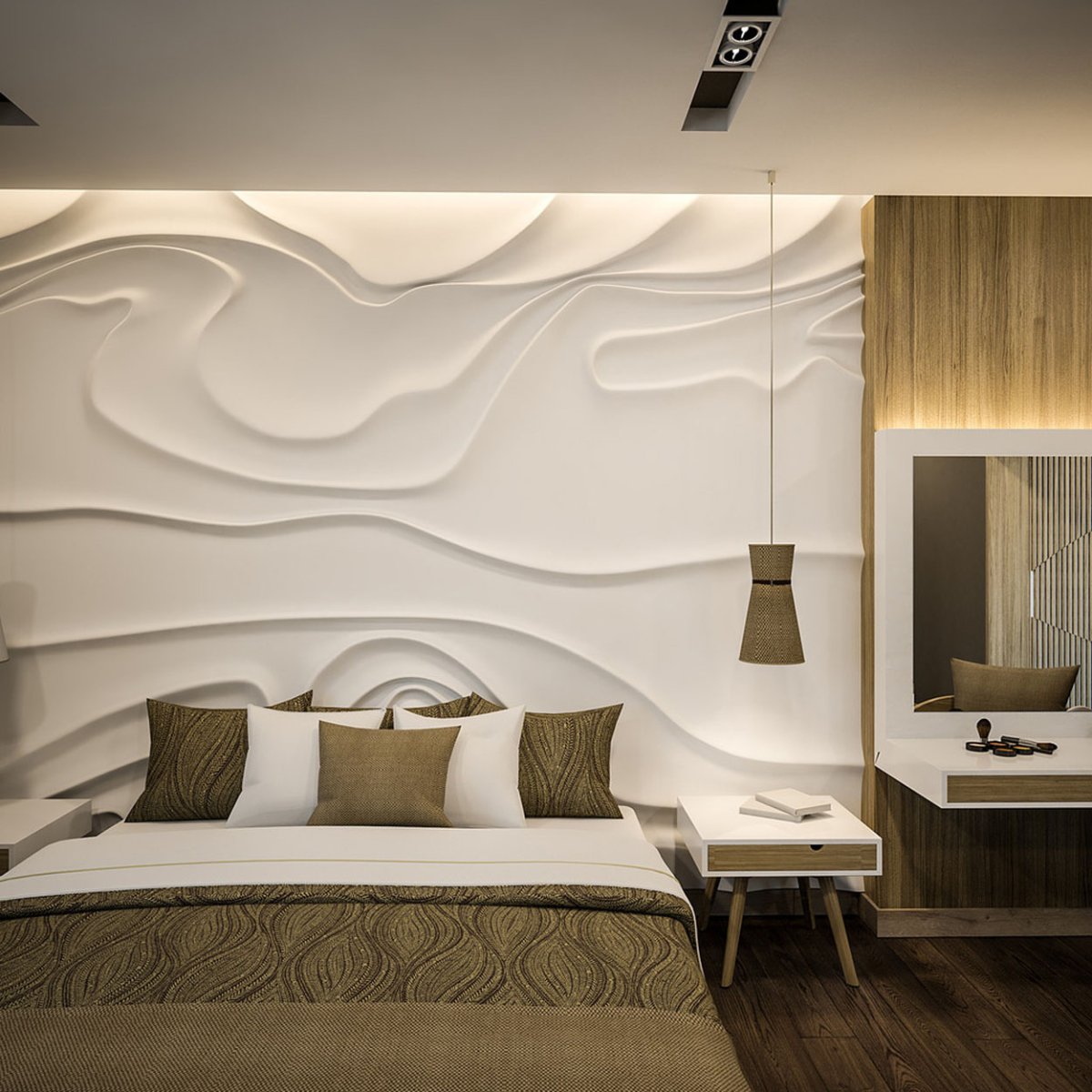 Барельеф в интерьере спальни