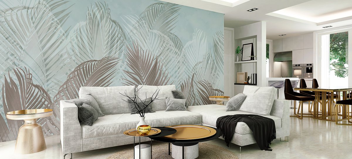 Стильные фотообои в интерьере гостиной
