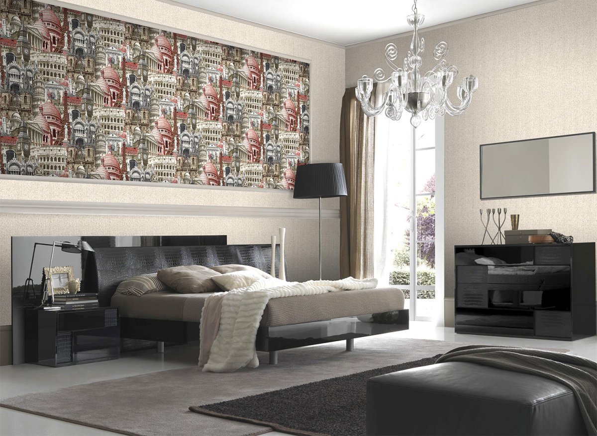 Виниловые обои город в интерьере