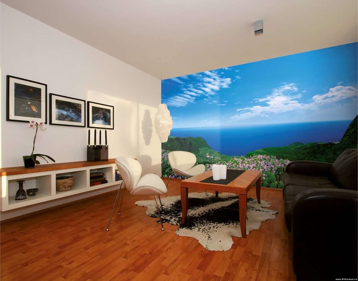 Фотообои море в интерьере гостиной