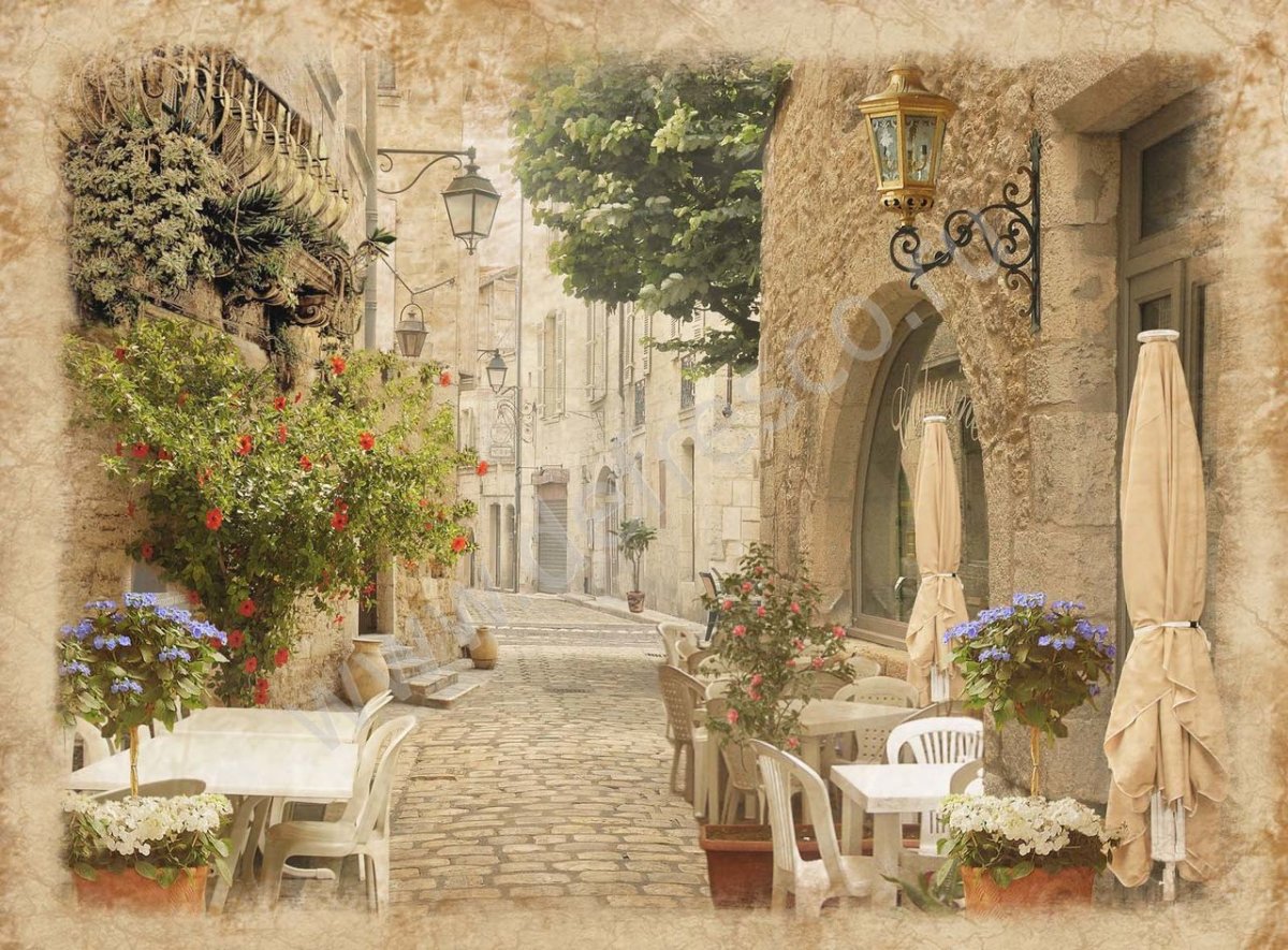 Фрески улочки Италии с кафе