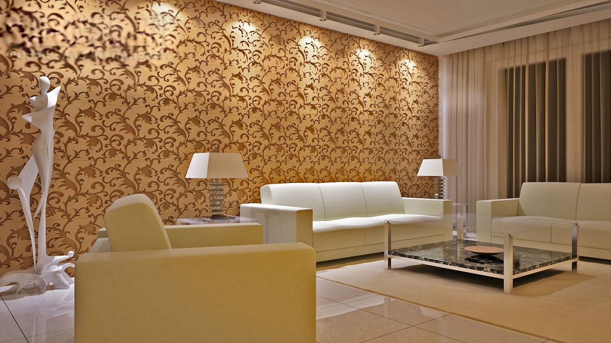 Комбинирование обоев в гостиной