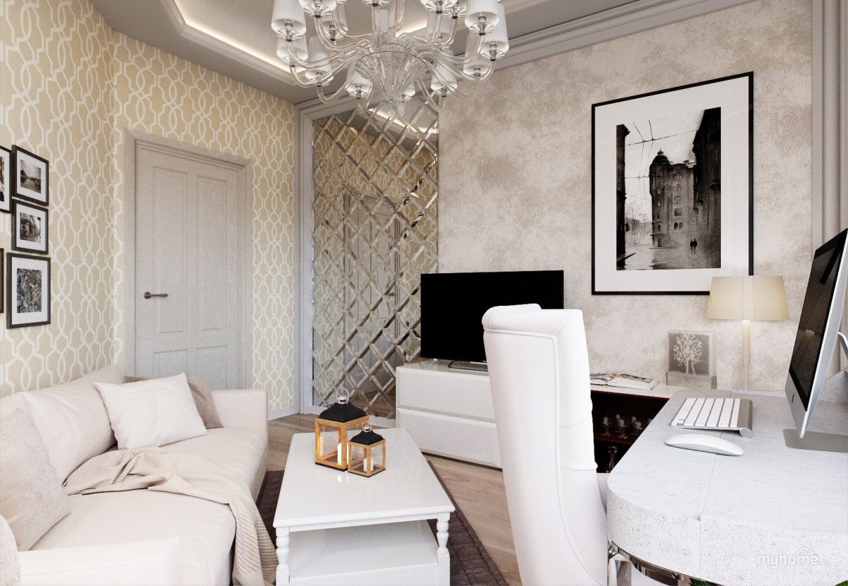 Комбинирование обоев в гостиной