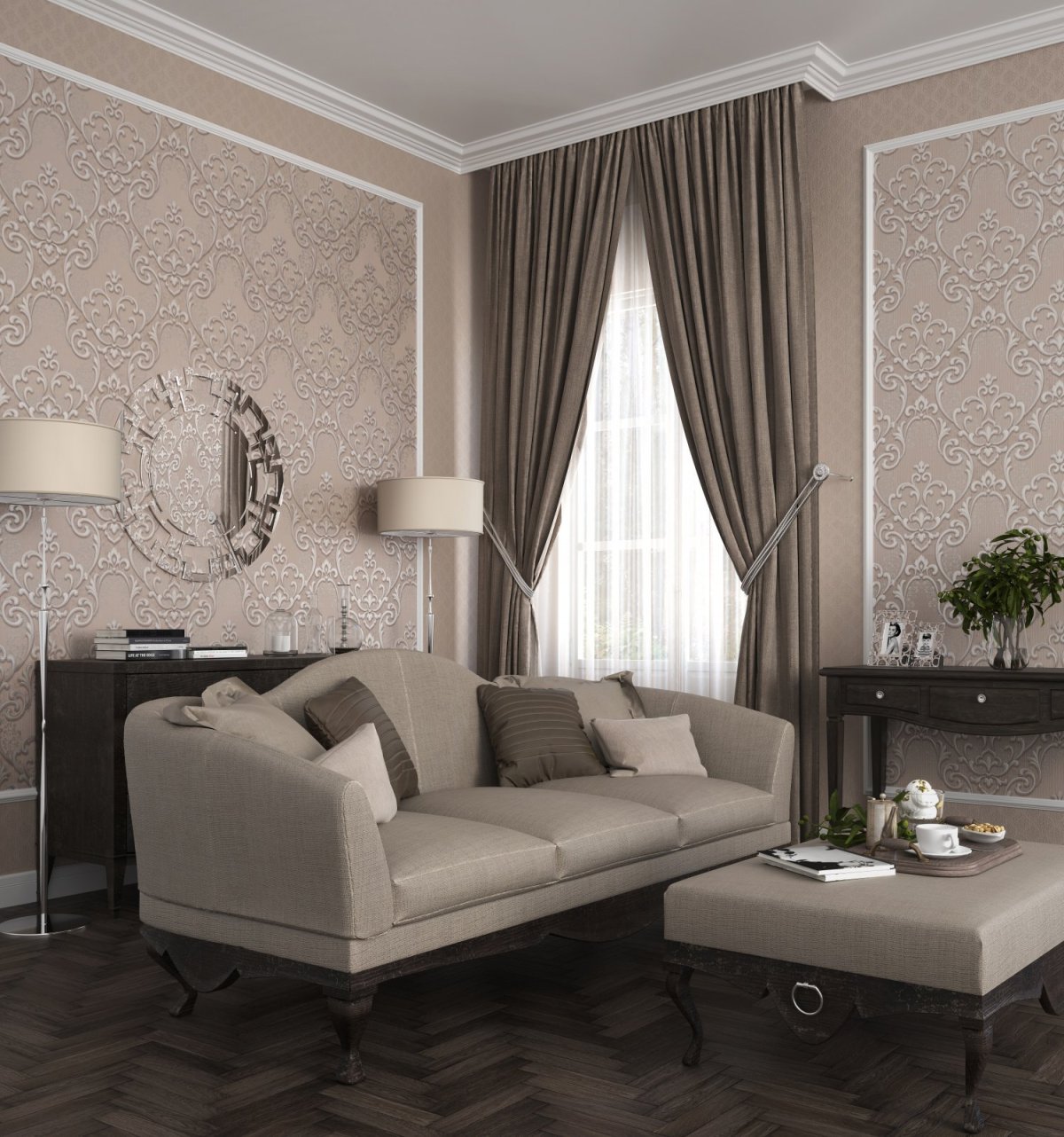 Обои в бежевых тонах в гостиную