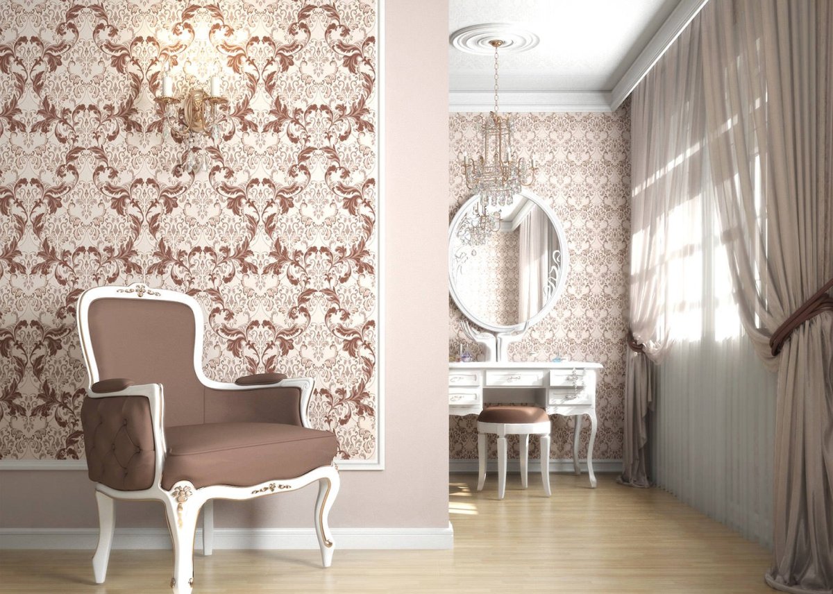 Обои под кружево в интерьере