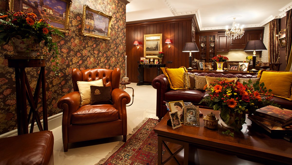 Гостиная в коньячных тонах