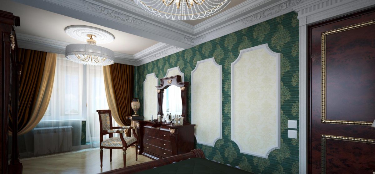 Поклеены обои с молдингами