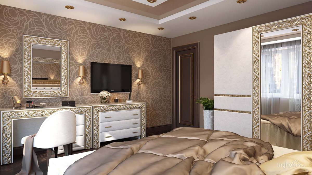 Спальня бежево золотистая