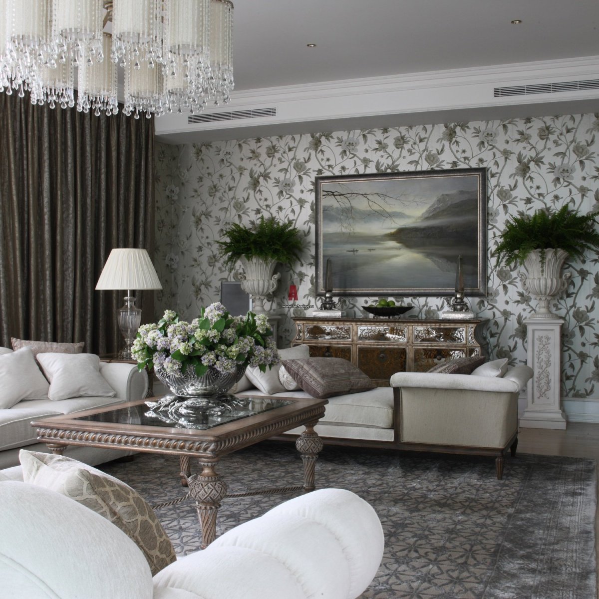 Гостиная в серебристых тонах