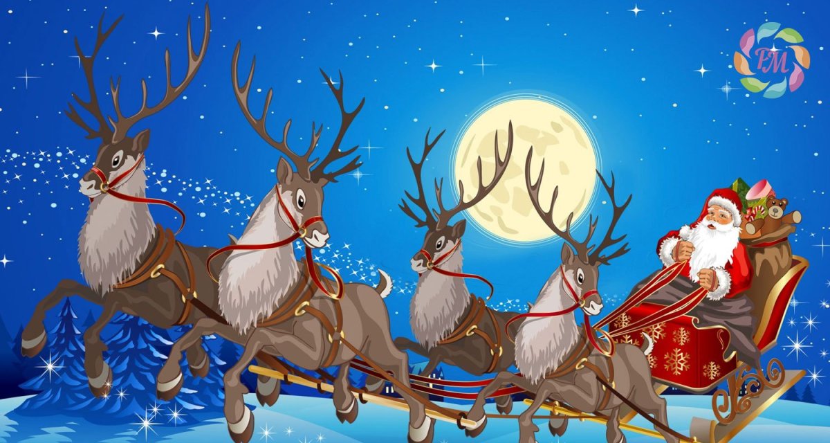 Северный олень в упряжке Санта Клауса