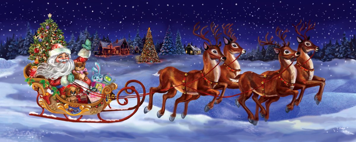 Дед Мороз с оленями
