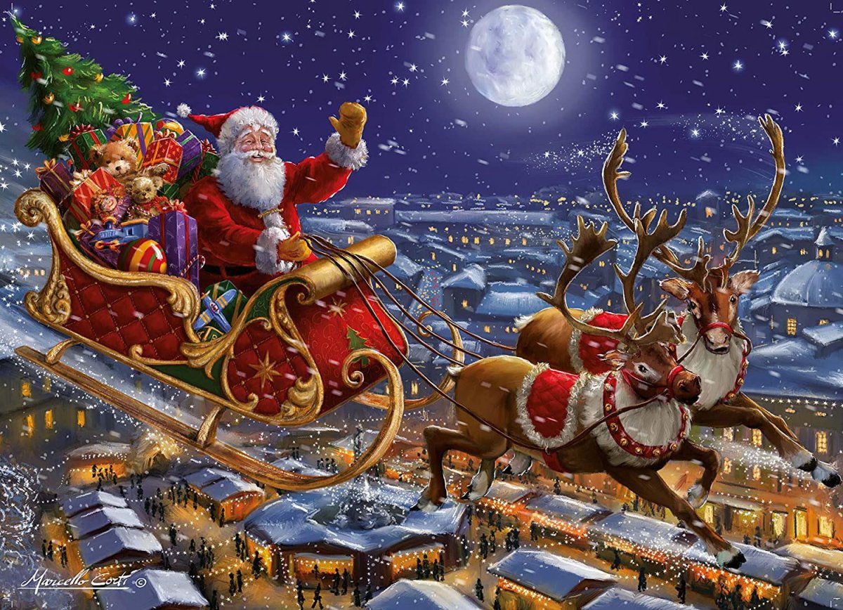 Олени в упряжке Санта Клауса