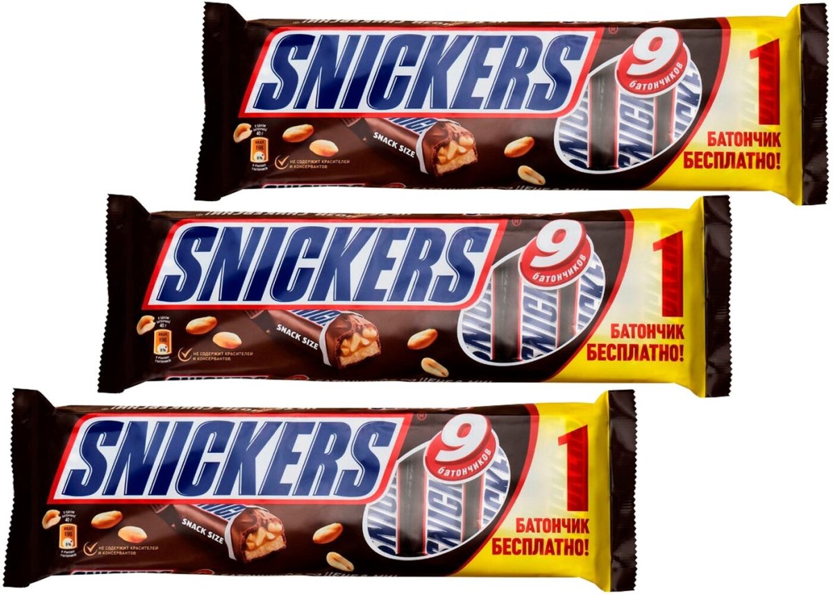 Батончик шоколадный snickers с арахисом 160г (4шт*40г)