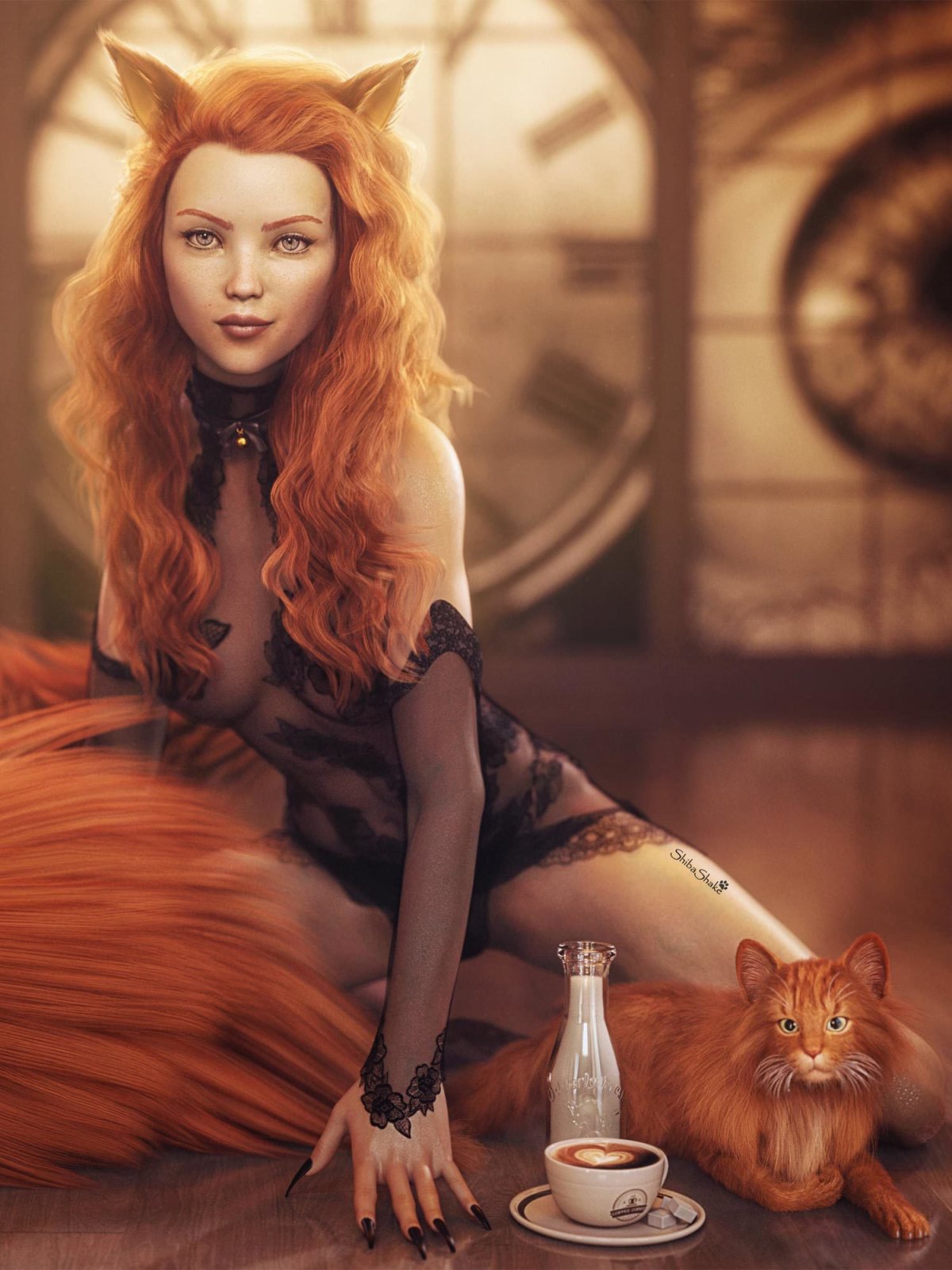 Девушка с белой кошкой