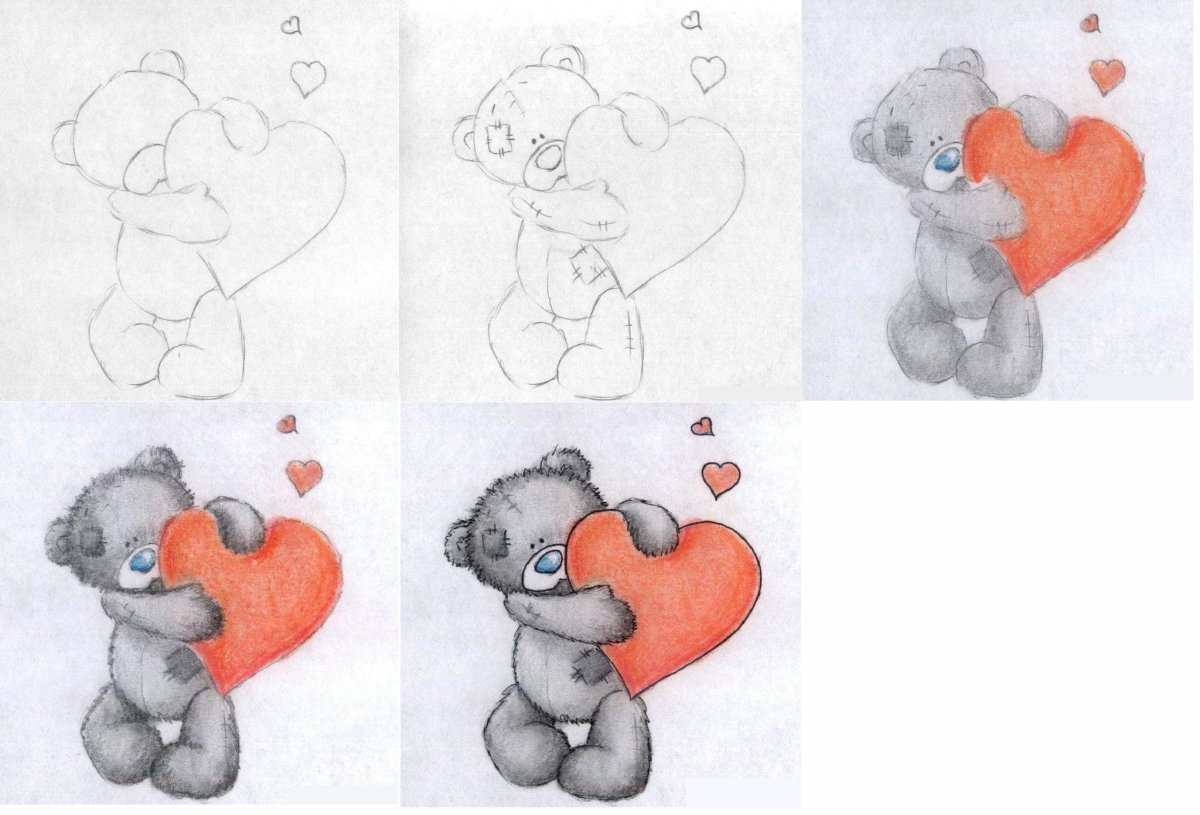 Нарисовать медведя с сердечком