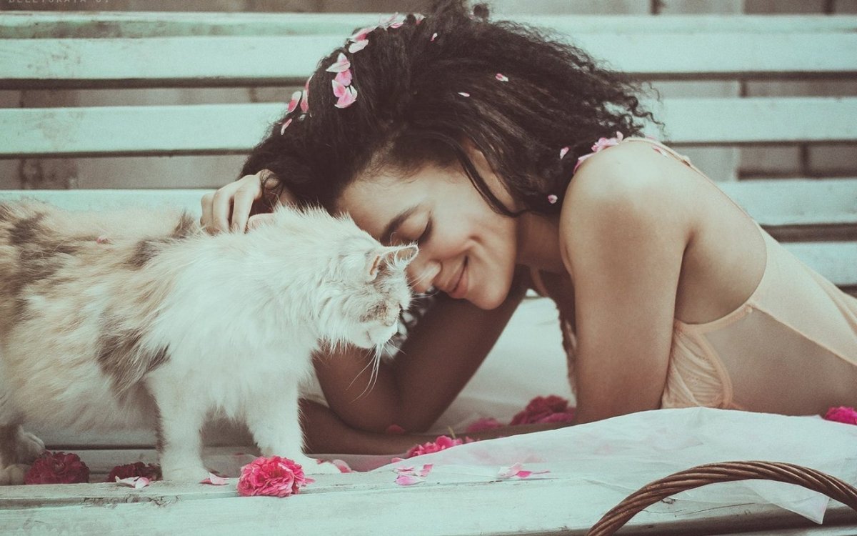 Блондинка с кошкой