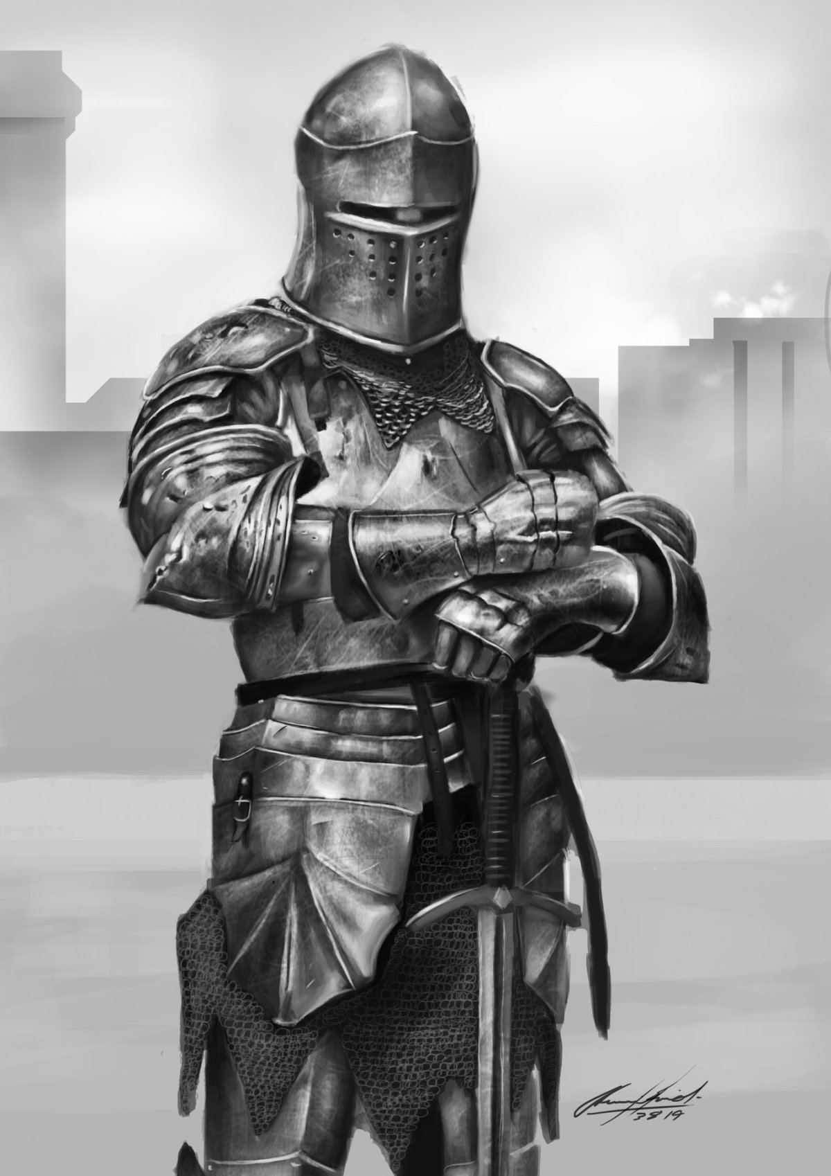 Воин в доспехах тамплиер