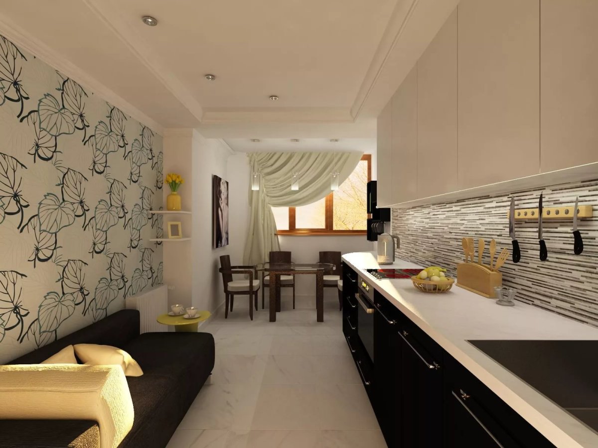 Бежевые обои на кухне