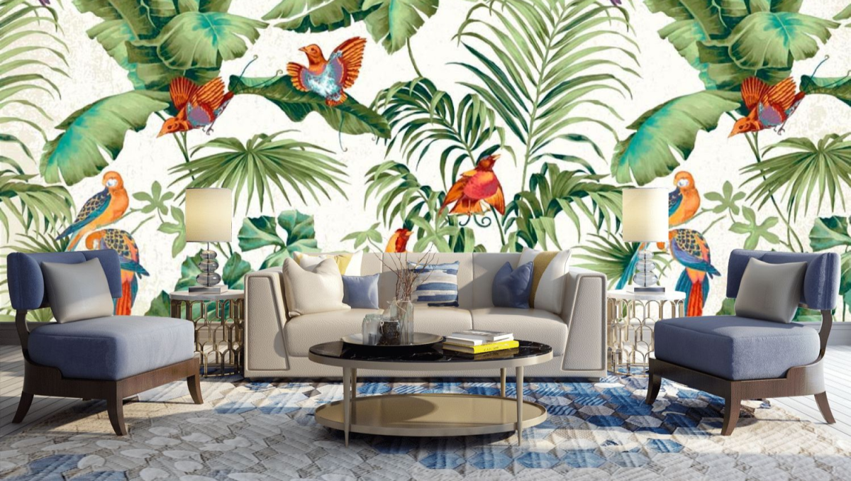 Зеленые фотообои в интерьере