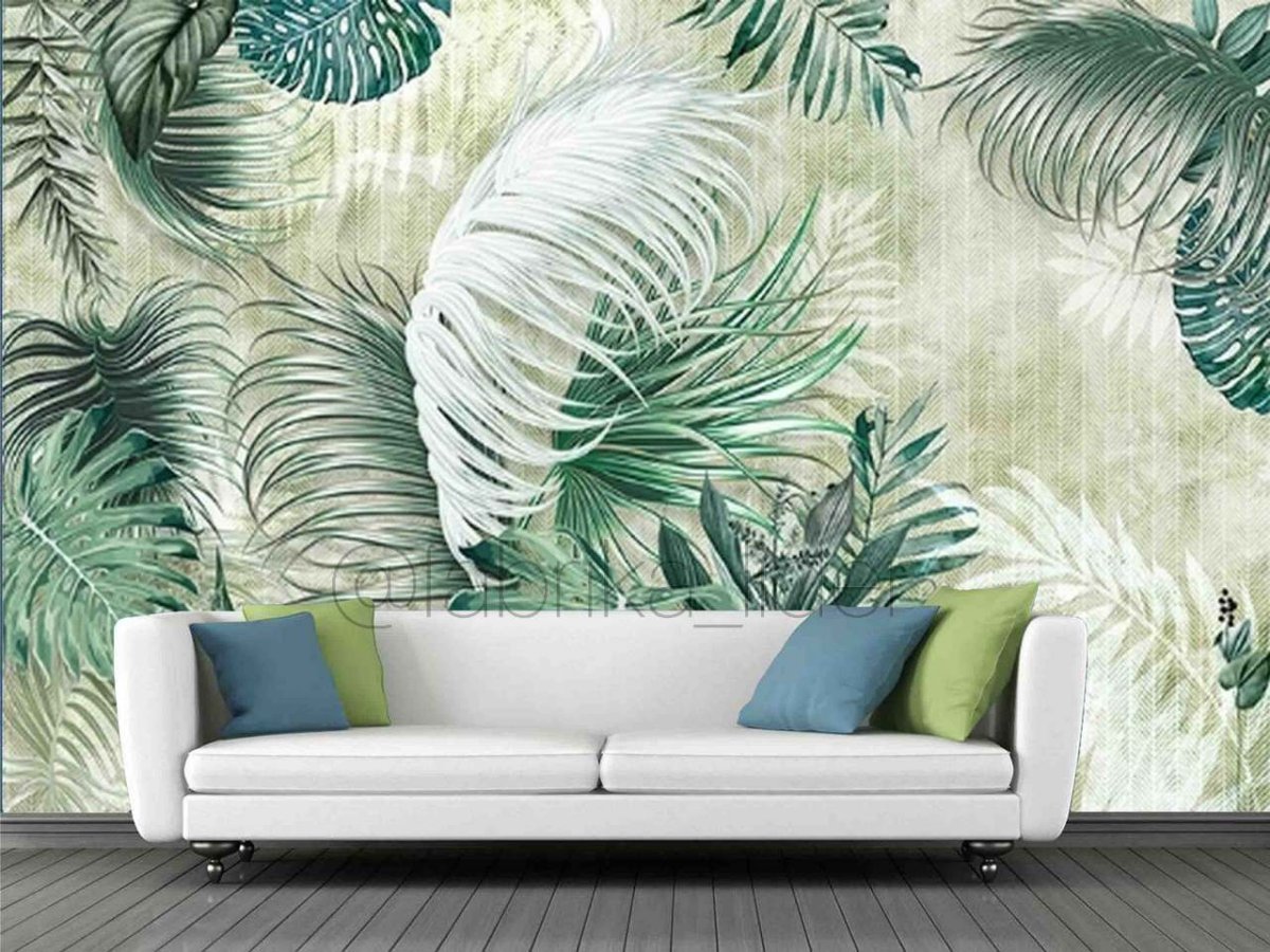 Спальня с тропическими листьями