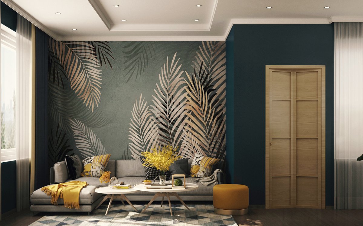 Гостиная с обоями пальмы