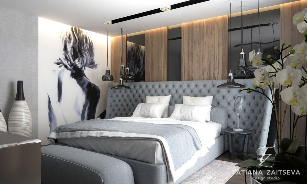 Серая спальня лофт