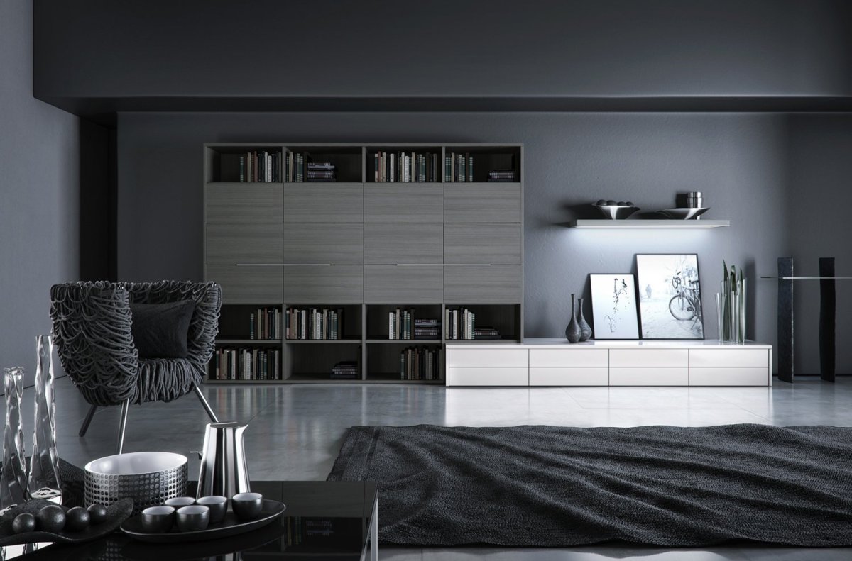 Гостиная с темными обоями