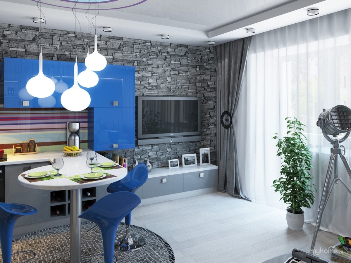 Интерьер кухни в синих тонах