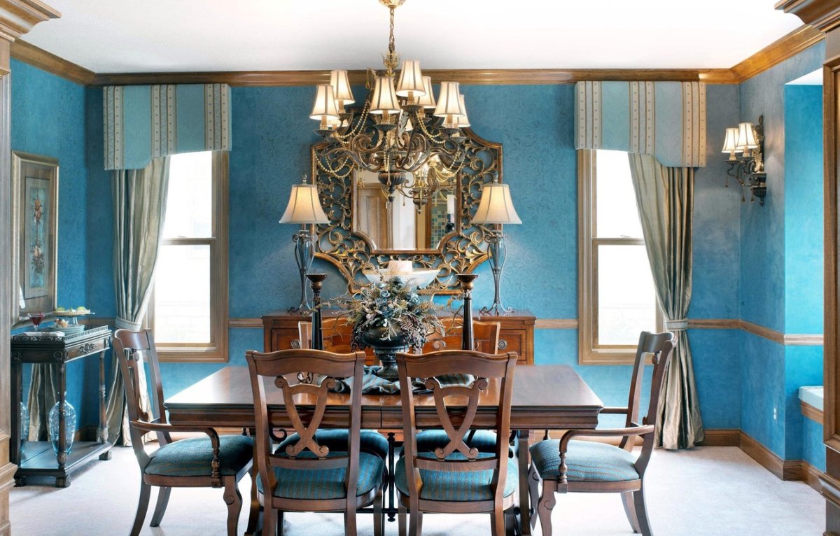 Бирюзовый потолок в интерьере