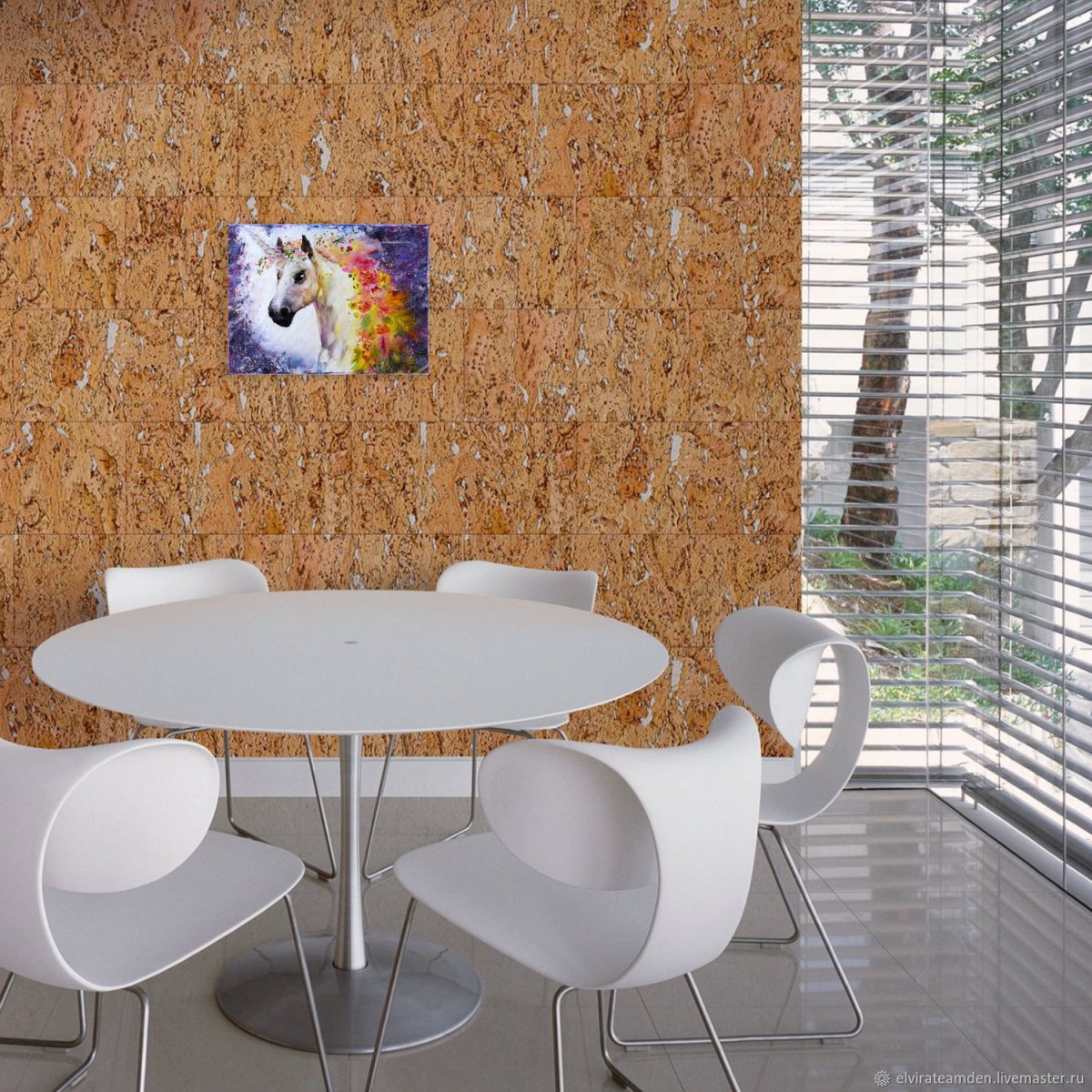 Пробка на стене в интерьере