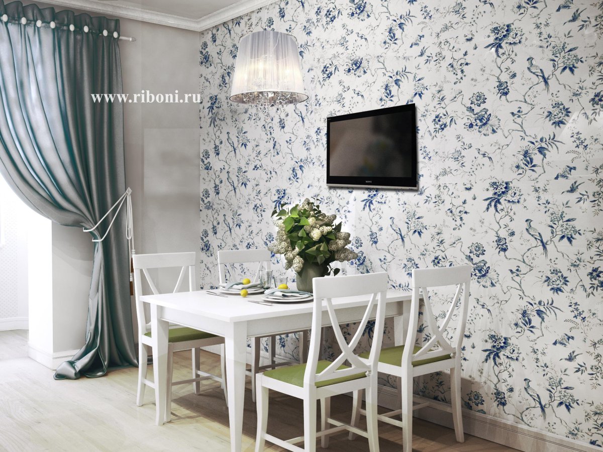 Обои в мелкий цветок в интерьере