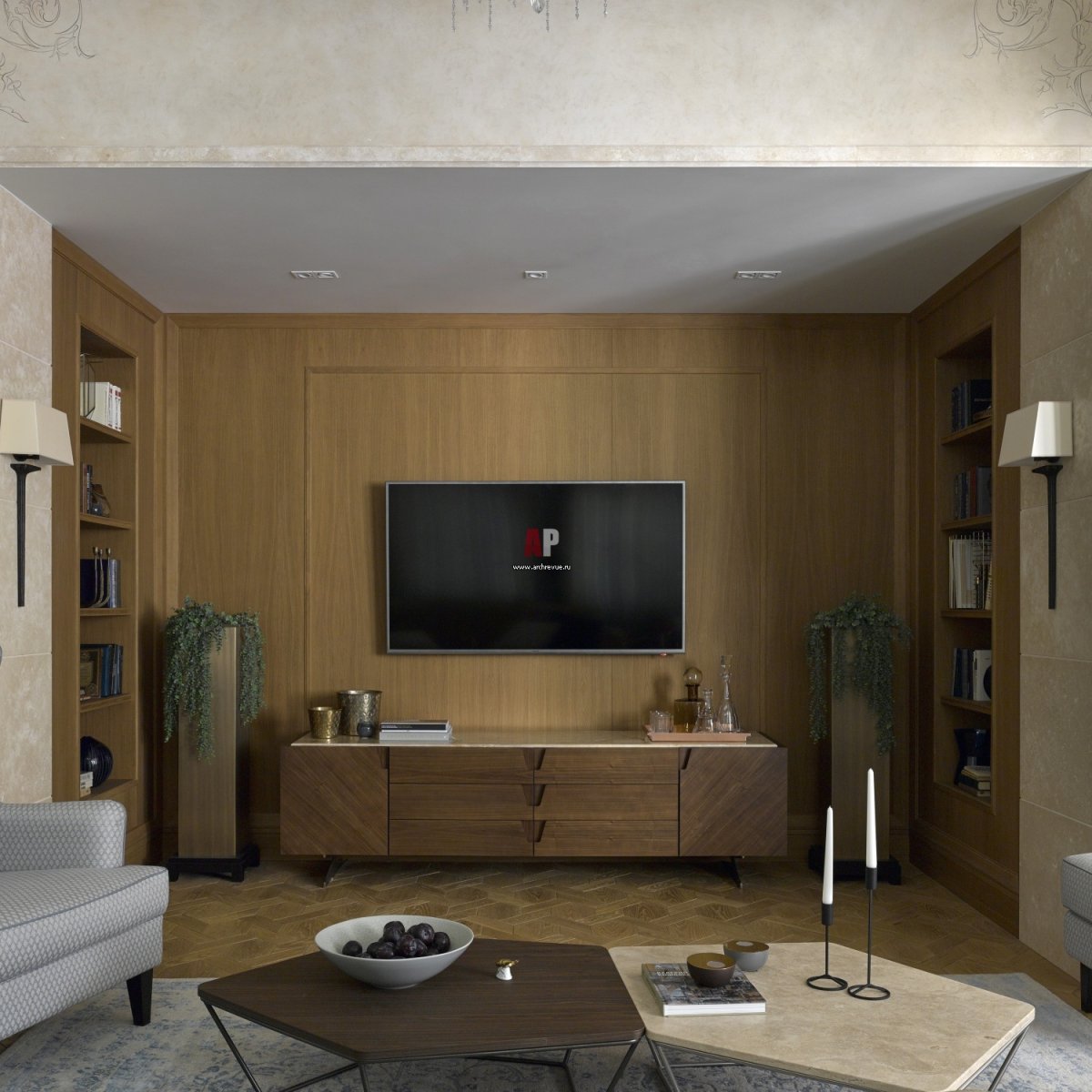 Декоративная штукатурка за телевизором