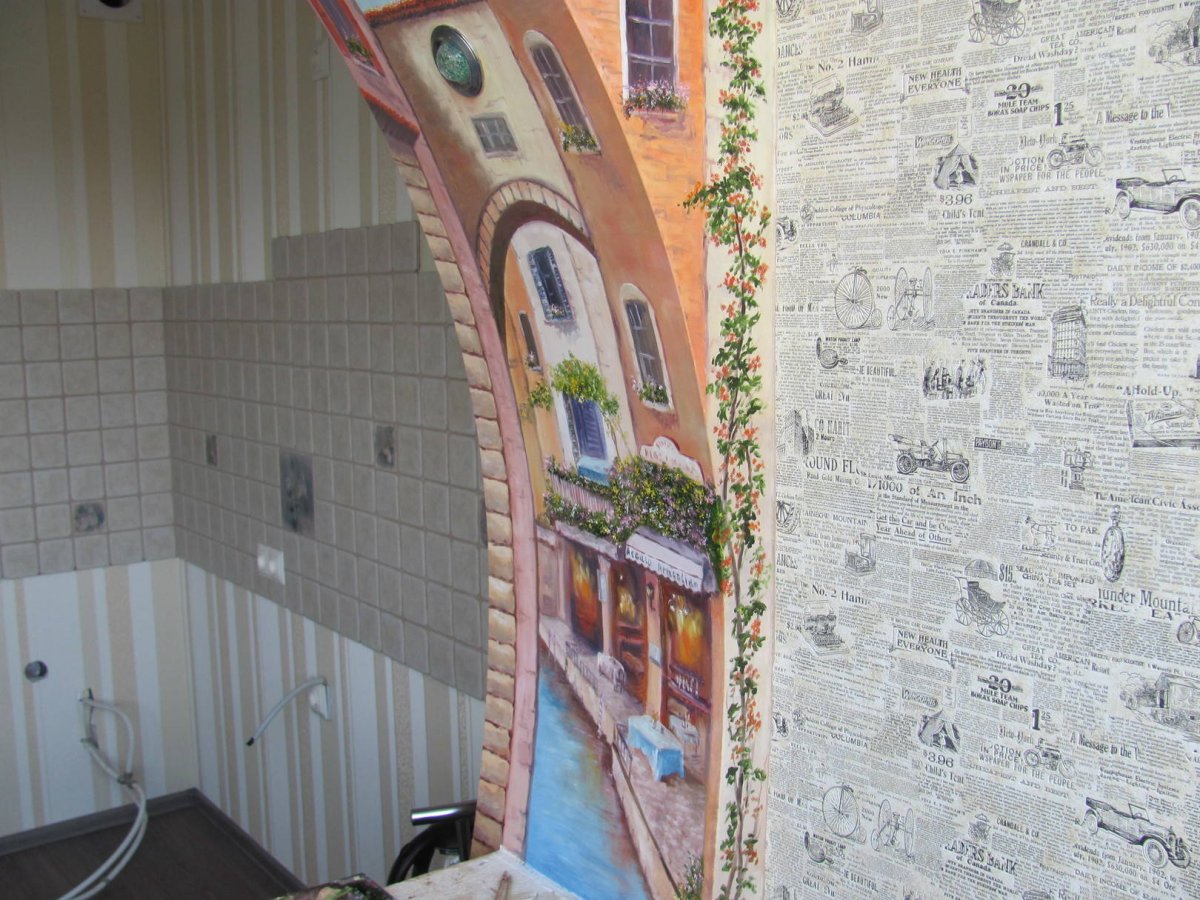 Декор Кривого угла стены на кухне