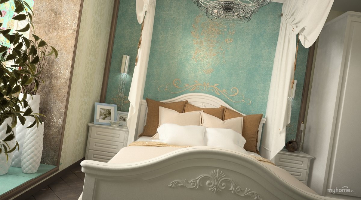Обои спальня бирюзовые с золотом классика