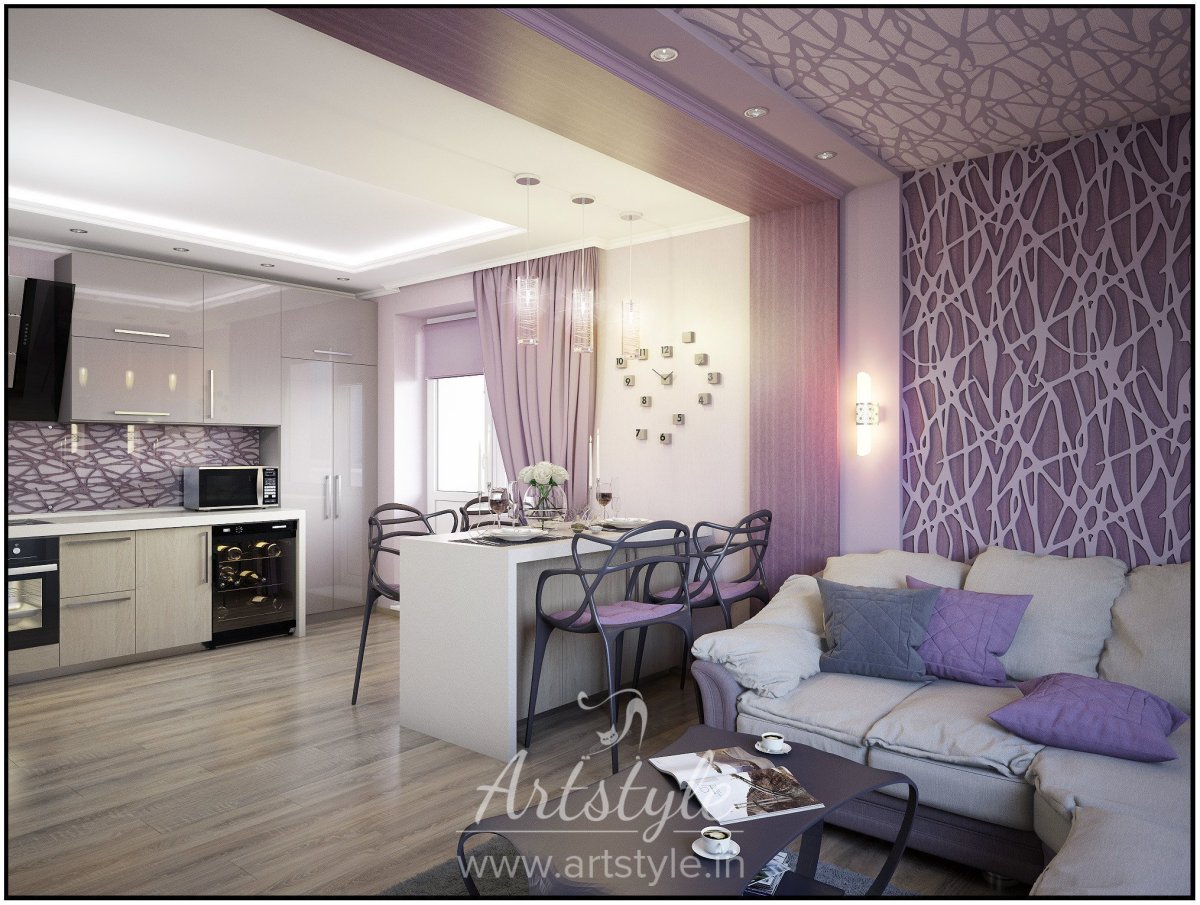 Зонирование обоями кухни и гостиной