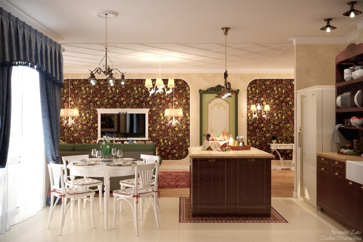 Стиль хьюге кухня и гостиная