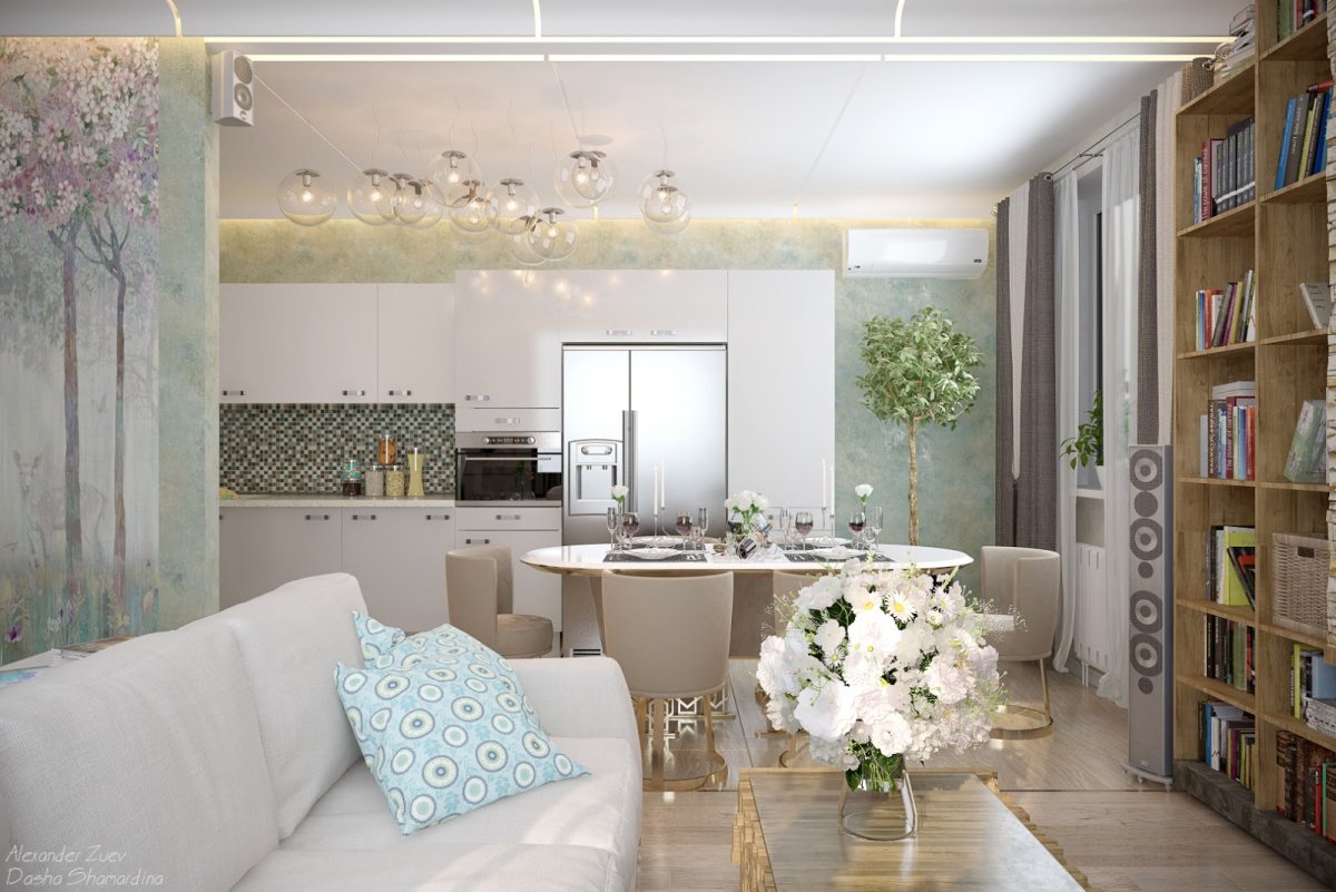 Интерьер студии 19м2 Весна