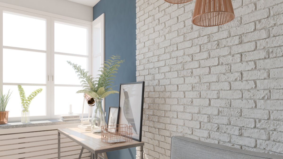 Стена под кирпич на кухне