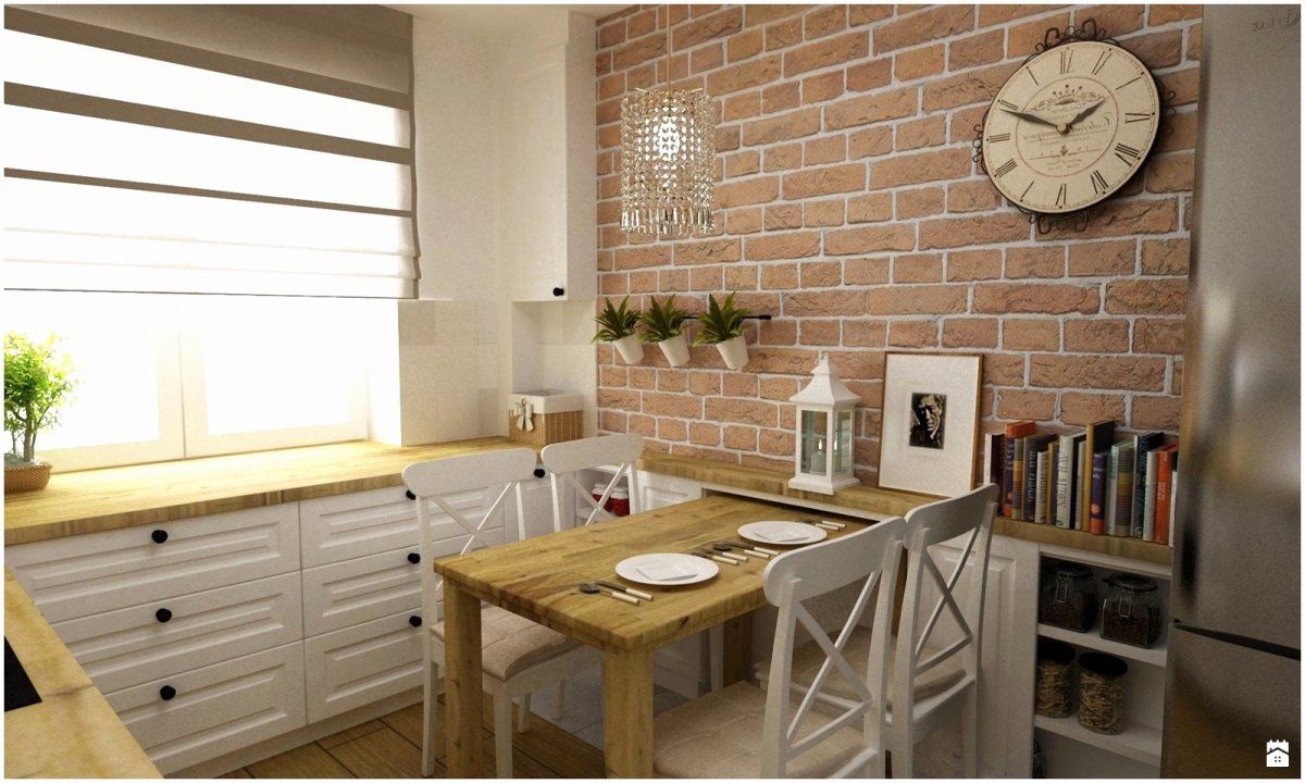 Белая кирпичная стена на кухне