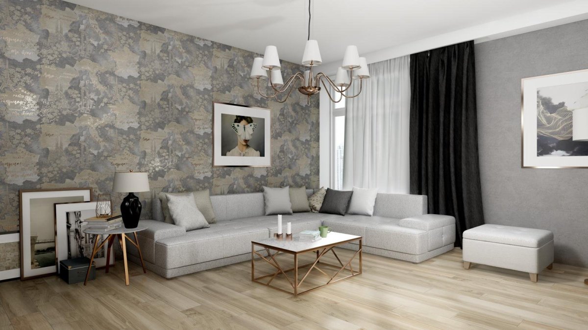 Комбинированные стены в гостиной